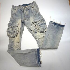 MNML Acid‎ Wash Cargo Jeans Size 31 Baggy Y2K Utility Denim